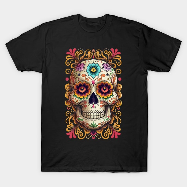 Dia De Los Muertos, Retro Sugar Skull Design T-Shirt by PugSwagClothing